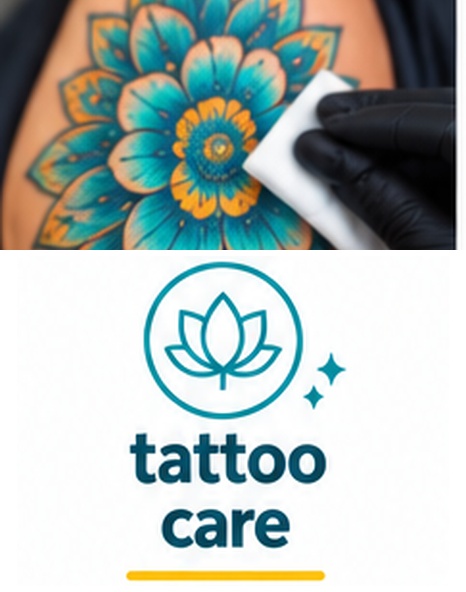 Fresh tattoo being gently cleaned with sterile 3% saline