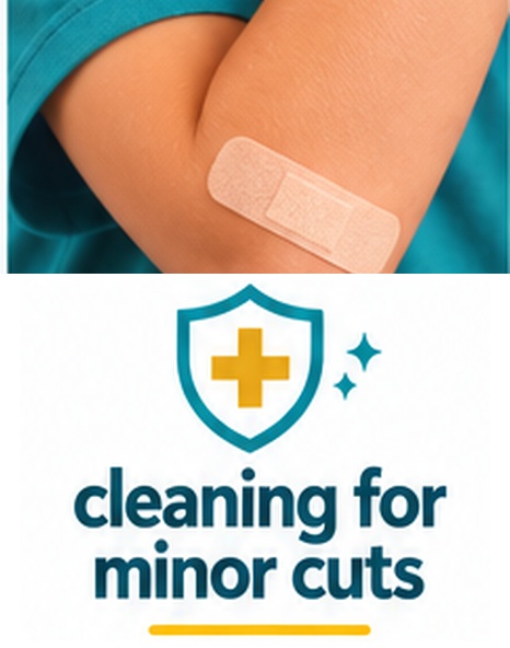 Small dressed cut on an arm, cleaned with sterile 3% saline